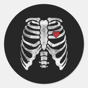 Skeleton Heart Rib Cage X-ray Adult Kinder Fun Hal Ronde Sticker