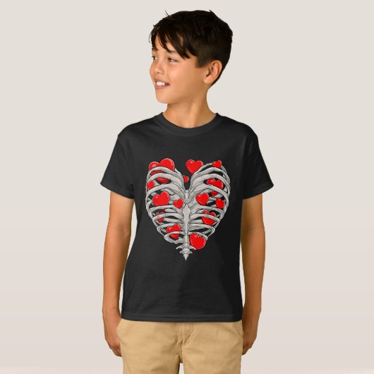 Skeleton Heart Rib Cage X Ray Adult Kinder Funny V T-shirt (Voorkant volledig)