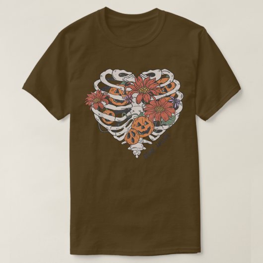 Skeleton Heart Rib Flower Pumpkin Spooky Hall T-shirt (Design voorkant)