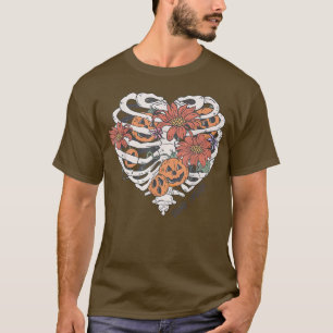 Skeleton Heart Rib Flower Pumpkin Spooky Hall T-shirt