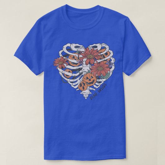 Skeleton Heart Rib Flower Pumpkin Spooky Hall T-shirt (Design voorkant)