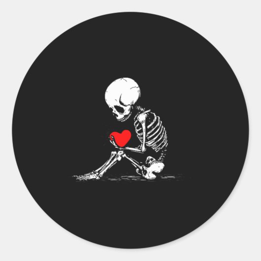 Skeleton Heart Valentines Emo Gothic Minimalist Ck Ronde Sticker (Voorkant)