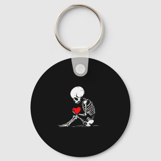 Skeleton Heart Valentines Emo Gothic Minimalist Ck Sleutelhanger (Voorkant)