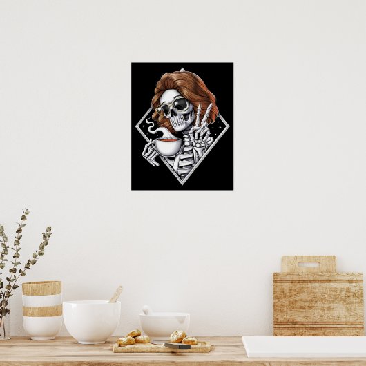 Skeleton Hippie Drink koffie Poster (Keuken)