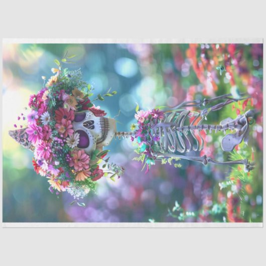 Skeleton Hippie is alle Botten & Bloemen Decoupage Tissuepapier (Voorkant)