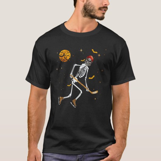 Skeleton Hockey Player Halloween Boys Girls Kinder T-shirt (Voorkant)