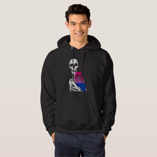 Skeleton Holding A Cat Bisexual LGBT-Q Pride Rainb Hoodie (Voorkant volledig)