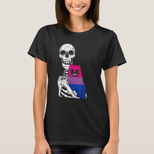 Skeleton Holding A Cat Bisexual LGBT-Q Pride Rainb T-shirt (Voorkant)