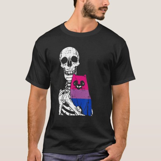 Skeleton Holding A Cat Bisexual LGBT-Q Pride Rainb T-shirt (Voorkant)