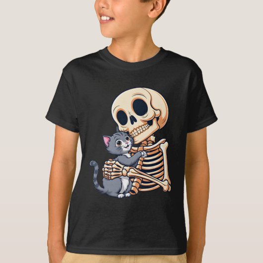 Skeleton Holding A Cat Cute Halloween Costume Skul T-shirt (Voorkant)