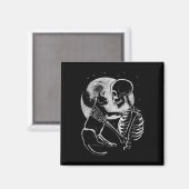 Skeleton Holding A Cat Funny Halloween Mannen Vrou Magneet (Voorkant / Achterkant)