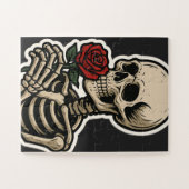 Skeleton Holding a Rose – Artistic Gothic Sticker Legpuzzel (Horizontaal)