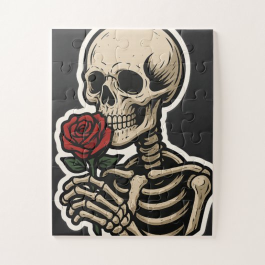Skeleton Holding a Rose – Artistic Gothic Sticker Legpuzzel (Verticaal)