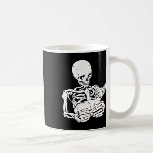 Skeleton Holding Cat Funny Halloween Skull Sphynx Koffiemok (Rechts)