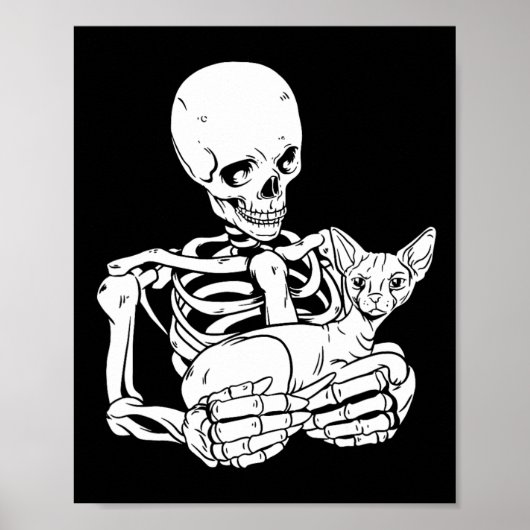 Skeleton Holding Cat Funny Halloween Skull Sphynx Poster (Voorkant)
