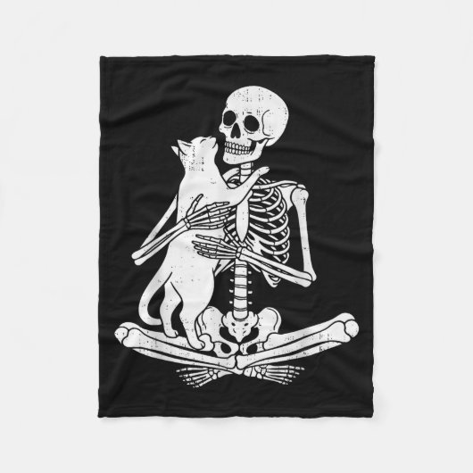 Skeleton Holding Cat Funny Soky Halloween Meow Kit Fleece Deken (Voorkant)