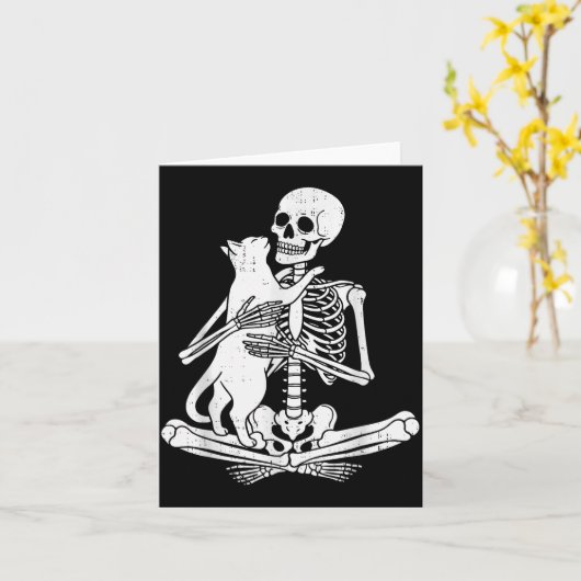 Skeleton Holding Cat Funny Soky Halloween Meow Kit Kaart (Gele Bloem)