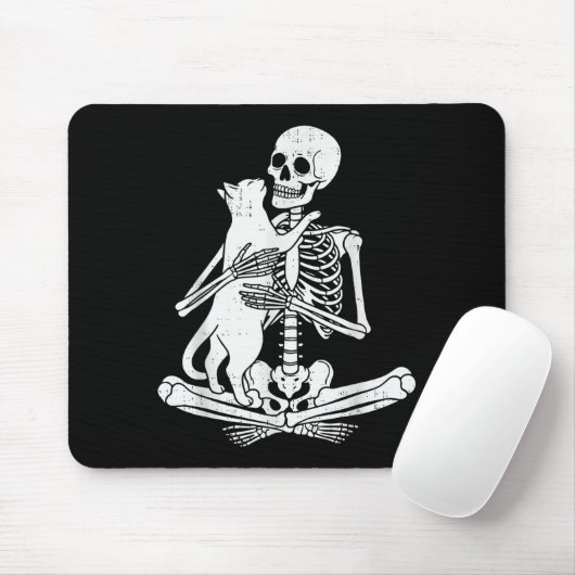 Skeleton Holding Cat Funny Soky Halloween Meow Kit Muismat (Met muis)