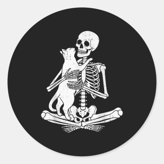 Skeleton Holding Cat Funny Soky Halloween Meow Kit Ronde Sticker (Voorkant)