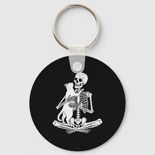 Skeleton Holding Cat Funny Soky Halloween Meow Kit Sleutelhanger (Voorkant)