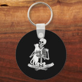 Skeleton Holding Cat Funny Soky Halloween Meow Kit Sleutelhanger (Voorkant)