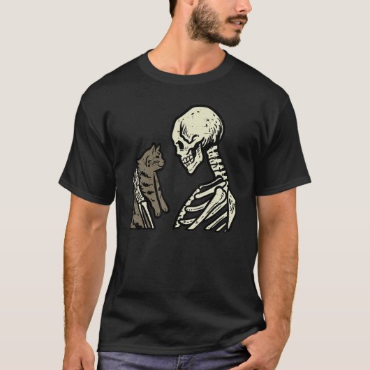 Skeleton Holding Cat  Halloween Skull Men Women Ki T-shirt (Voorkant)