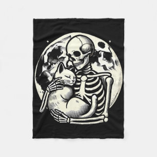 Skeleton Holding Cat Spooky Skull Halloween Gothic Fleece Deken