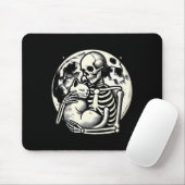 Skeleton Holding Cat Spooky Skull Halloween Gothic Muismat (Met muis)