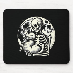 Skeleton Holding Cat Spooky Skull Halloween Gothic Muismat