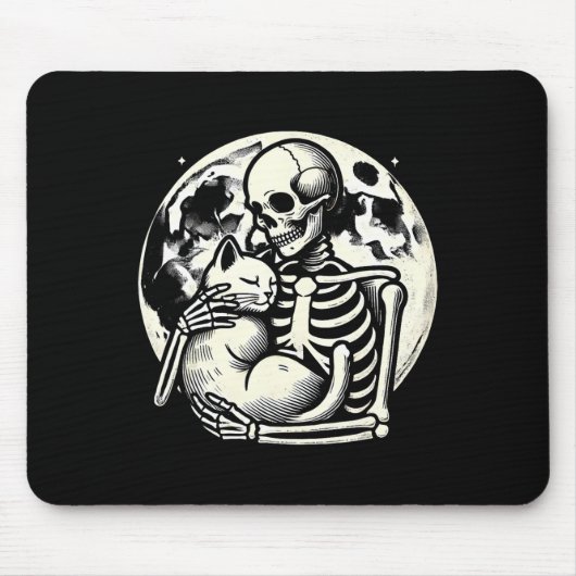 Skeleton Holding Cat Spooky Skull Halloween Gothic Muismat (Voorkant)