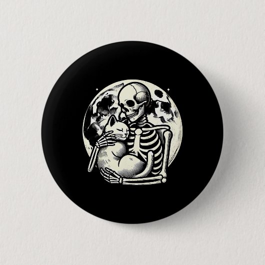 Skeleton Holding Cat Spooky Skull Halloween Gothic Ronde Button 5,7 Cm (Voorkant)