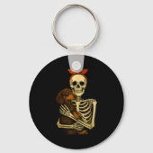Skeleton Holding Dachshund Dog Funny Lazy Hallowee Sleutelhanger (Voorkant)
