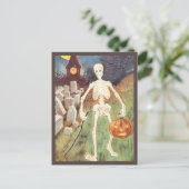 Skeleton Holding pomkin - Halloween Briefkaart (Staand voorkant)
