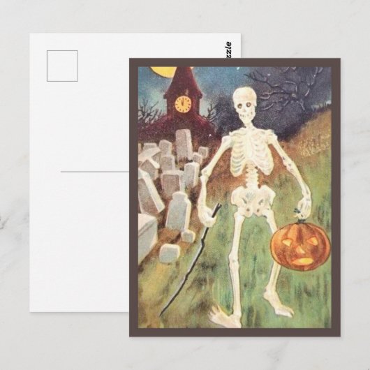 Skeleton Holding pomkin -  Halloween Briefkaart (Voorkant / Achterkant)
