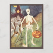 Skeleton Holding pomkin -  Halloween Briefkaart (Voorkant)