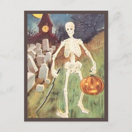 Skeleton Holding pomkin - Halloween Briefkaart (Voorkant)