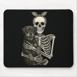 Skeleton Holding Rottweiler Dog Funny Lazy Hallowe Muismat