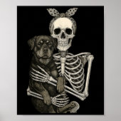 Skeleton Holding Rottweiler Dog Funny Lazy Hallowe Poster (Voorkant)