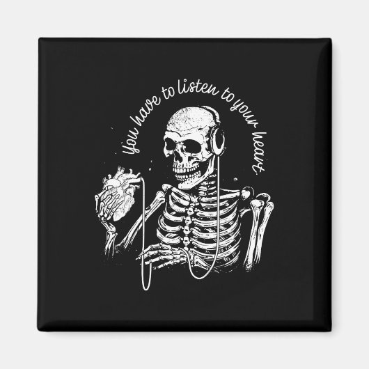 Skeleton Hoofdtelefoon Hart Gothic Muziek Hallowee Magneet (Voorkant)