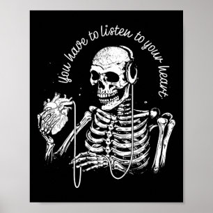 Skeleton Hoofdtelefoon Hart Gothic Muziek Hallowee Poster