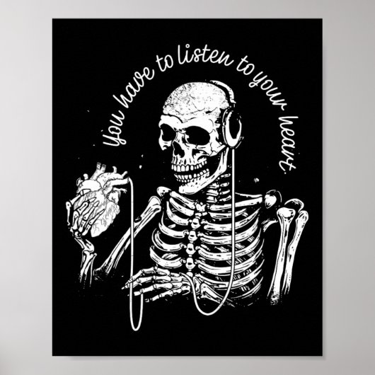 Skeleton Hoofdtelefoon Hart Gothic Muziek Hallowee Poster (Voorkant)
