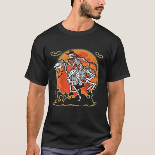 Skeleton Horse Cowboy Riding Halloween Costume T-shirt (Voorkant)