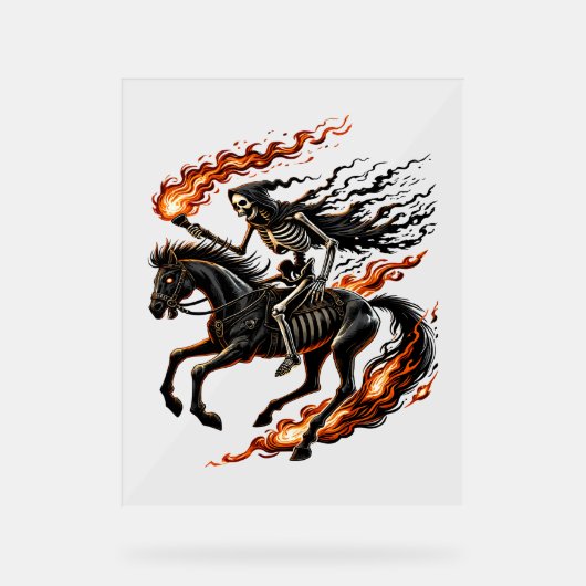 Skeleton Horseman Riding Flaming Horse Acryl Bord (Voorkant)