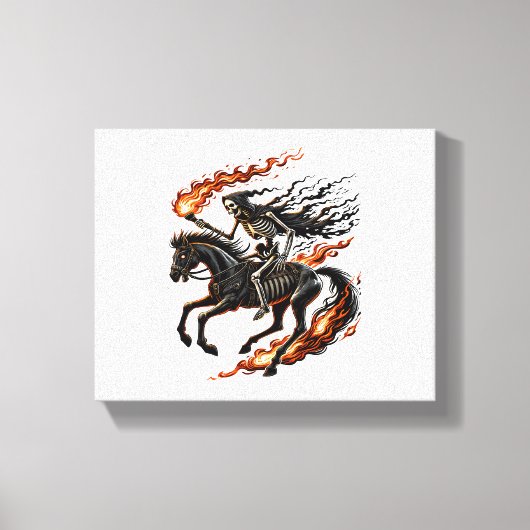 Skeleton Horseman Riding Flaming Horse Canvas Afdruk (Voorkant)