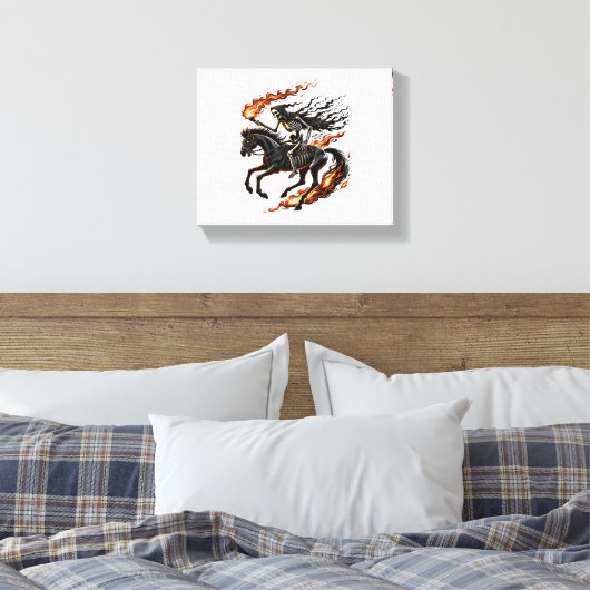 Skeleton Horseman Riding Flaming Horse Canvas Afdruk (Insitu (Slaapkamer))