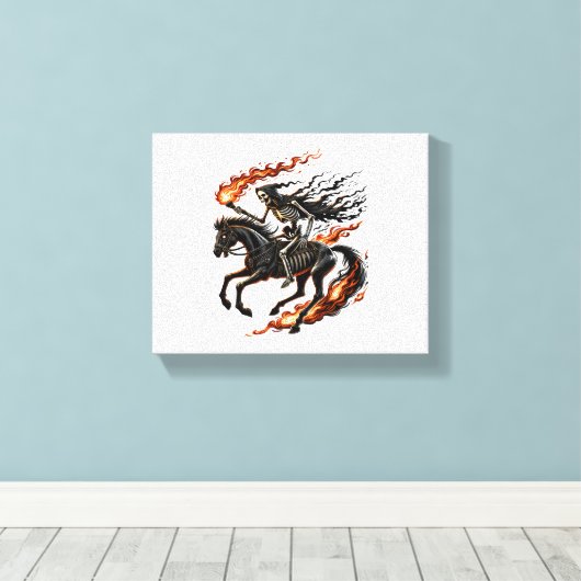Skeleton Horseman Riding Flaming Horse Canvas Afdruk (Insitu (Houten vloer))