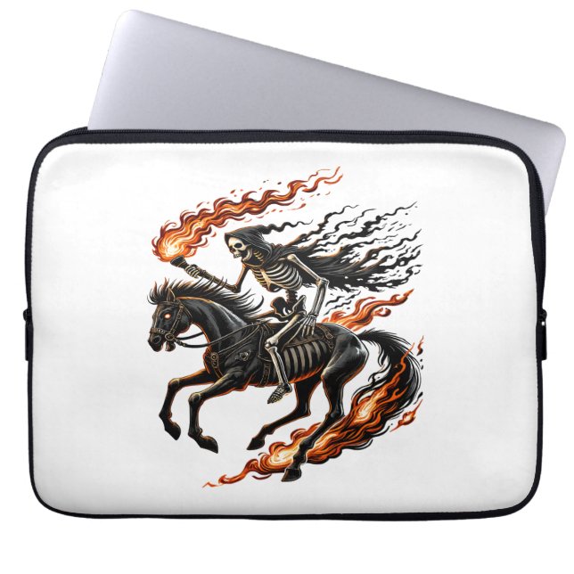 Skeleton Horseman Riding Flaming Horse Laptop Sleeve (Voorkant)
