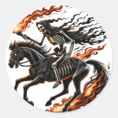 Skeleton Horseman Riding Flaming Horse Ronde Sticker (Voorkant)