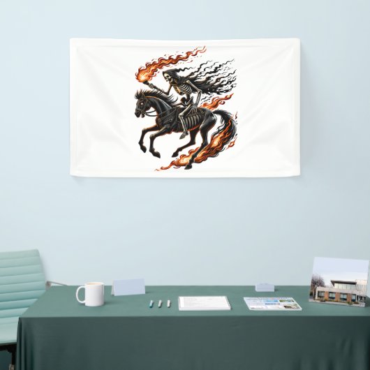 Skeleton Horseman Riding Flaming Horse Spandoek (Beurs)
