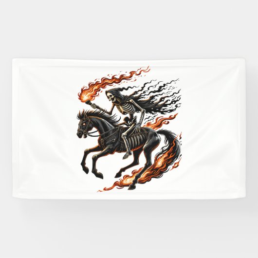 Skeleton Horseman Riding Flaming Horse Spandoek (Horizontaal)